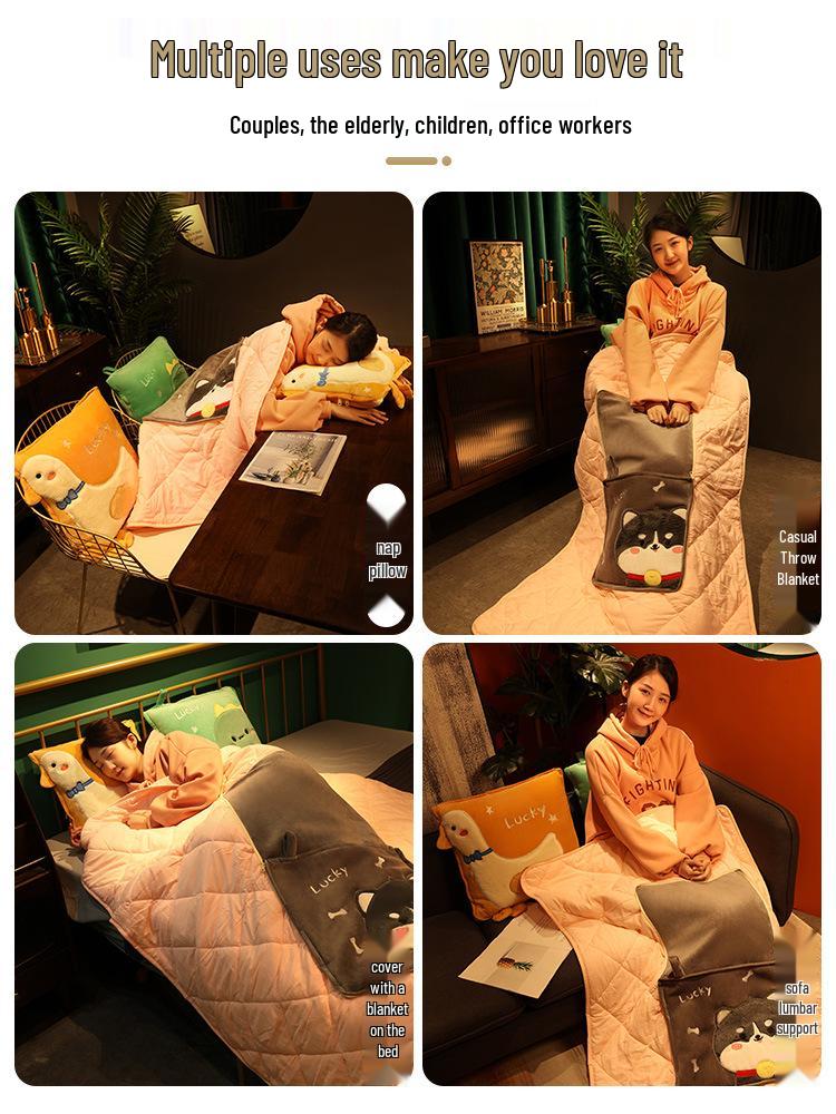 Foldable 2-in-1 Pillow Blanket: Thickened Office Nap, Sofa & Car Cushion