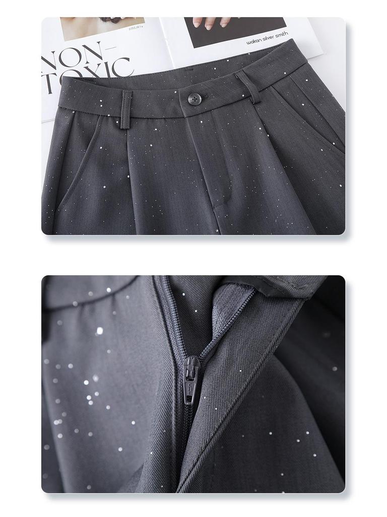 Women's Gray Wide-Leg Suit Pants: 2025 Spring/Summer Draping Straight-Leg Loose Trousers