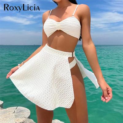 Sexy Avec Jupe Froissée Bikini Brésilien Maillots de Bain Femme Maillot de Bain Féminin Ensemble Bikini Trois Pièces Baigneur Maillot de Bain Maillot de Bain