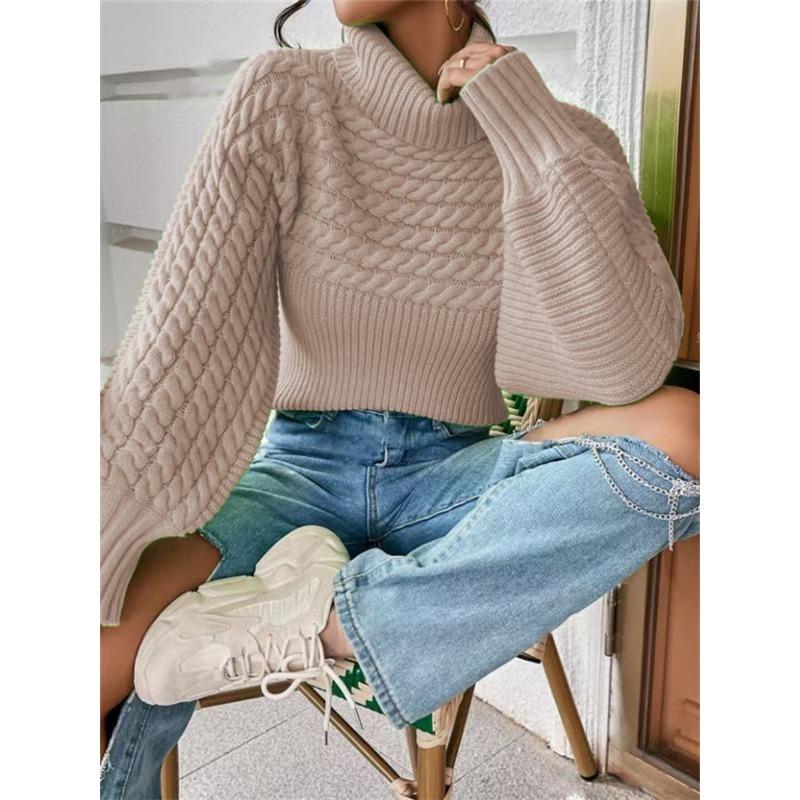 Maglioni a collo alto a maniche lunghe con stampa tinta unita, casual, autunno inverno, da donna