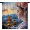 Japanese Geisha Blackout Curtains for Boys Girl Bedroom Home Decor, Kimono Pink Cherry Blossoms Anime Style Thermal Insulated
