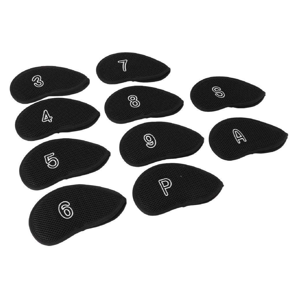 10pcs Golf Club Head Cover Breathable Nylon Mesh Soft Lining Protective Golf Iron Covers Set Black