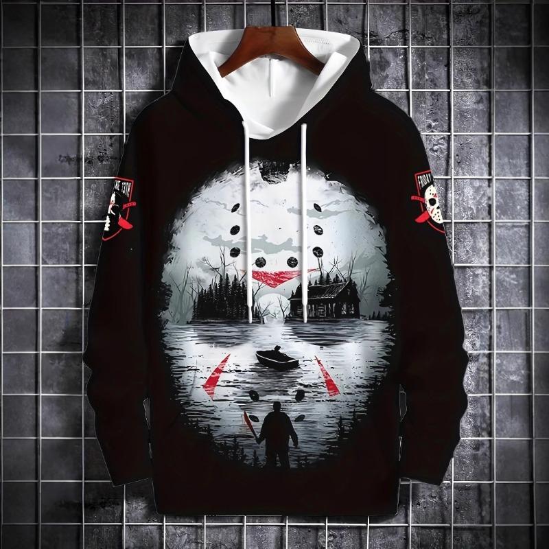 Autumn Winter Black Grey Smoke Series 3D Printed Hoodie with Hat Loose Casual Large Size Hoodies & Sweatshirts Men’s