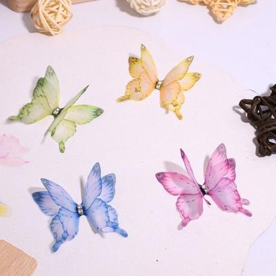 50Pcs 3D Organza Fabric Butterfly Appliques Double-layer Colorful Chiffon Butterfly Embroidered Patches Translucent