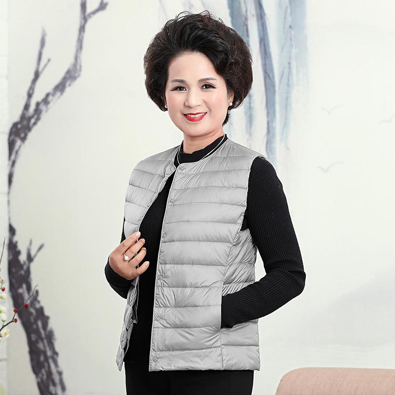 Middle-aged Vest Mother's Light and Thin Round Neck Down Jacket Liner Vest Large Size Warm Vest Vest Jacket