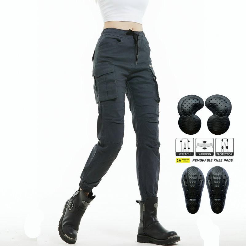 Kadın Motosiklet Sürüş Pantolonu Koruyucu Pedli Kamuflaj Kargo Dar Kesim Outdoor Bisiklet