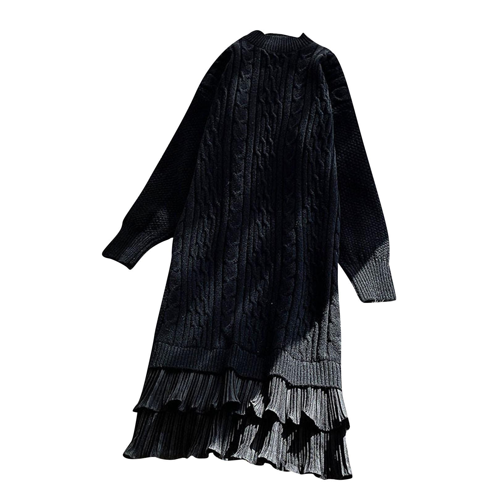 

Женское шерстяное трикотажное платье с полувысоким воротником, однотонный свитер с длинными рукавами, длинное платье чёрный