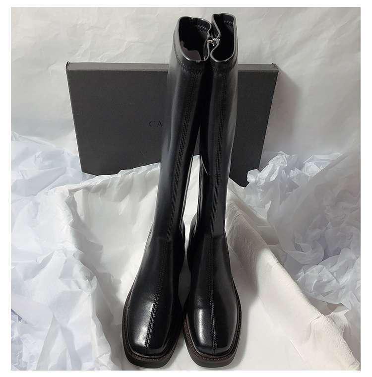 2025 Women's Genuine Leather Knee-High Chunky Heel Rider Boots
