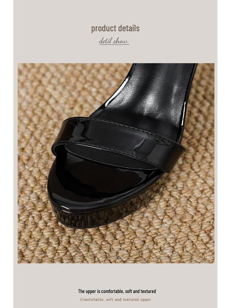 Patent Leather Peep-Toe Stiletto Heels - 12cm One-Strap Platform Sandals for Women