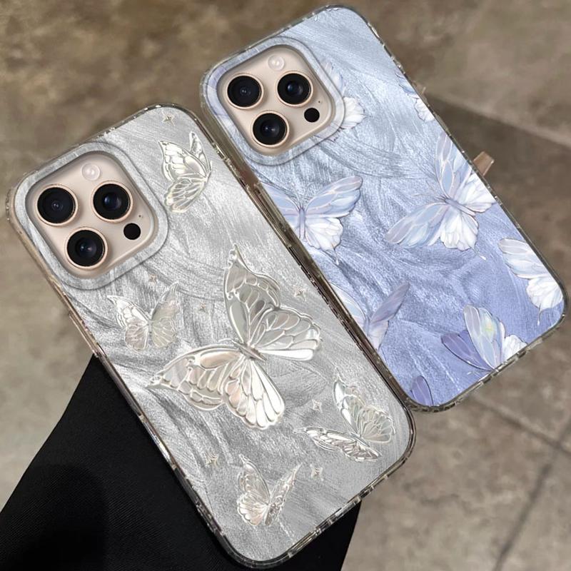 Luxury Butterfly Girls Women Phone Case For Apple iphone 16pro 15 16 15plus 14 13 Pro Max 16e 12 11 7 8 Plus XR SE Fundas Cover