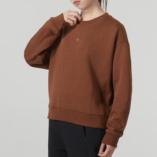 adidas Solid Color Sports Crew Neck Knit Sweatshirt for Women, Dark Brown