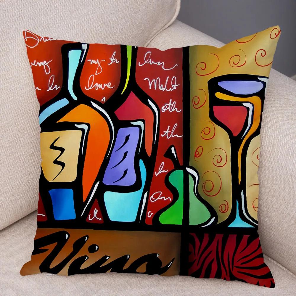 Abstract Painting Cushion Cover Decoration Nordic Style Colorful Cartoon Girl Pillowcase Sofa Home