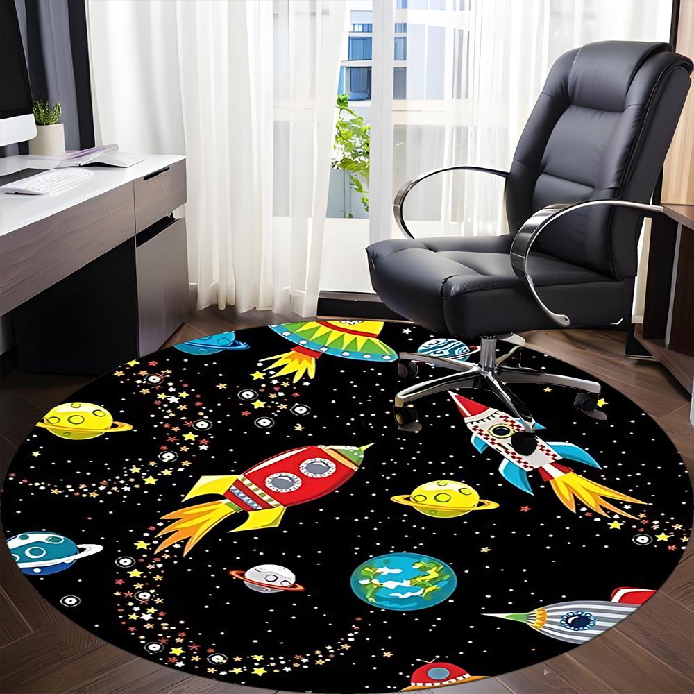 1pc Space Adventure Carpet for Office Non-Slip, Round Carpet, Soft & Comfortable, Carpet for Office, Lightweight Round Floor Mat