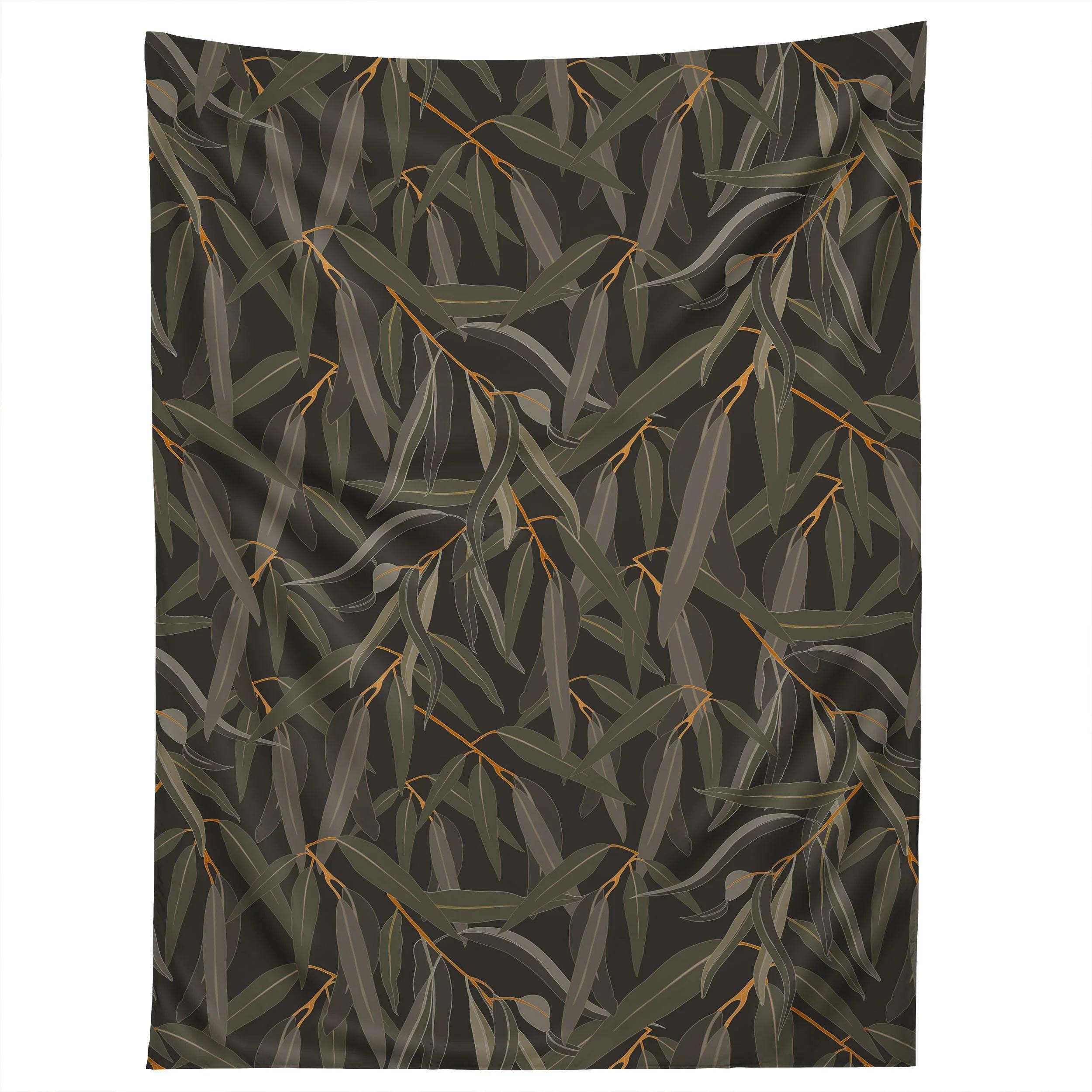 Tapestry of eucalyptus leaves in rich olive color 75x100 чёрный