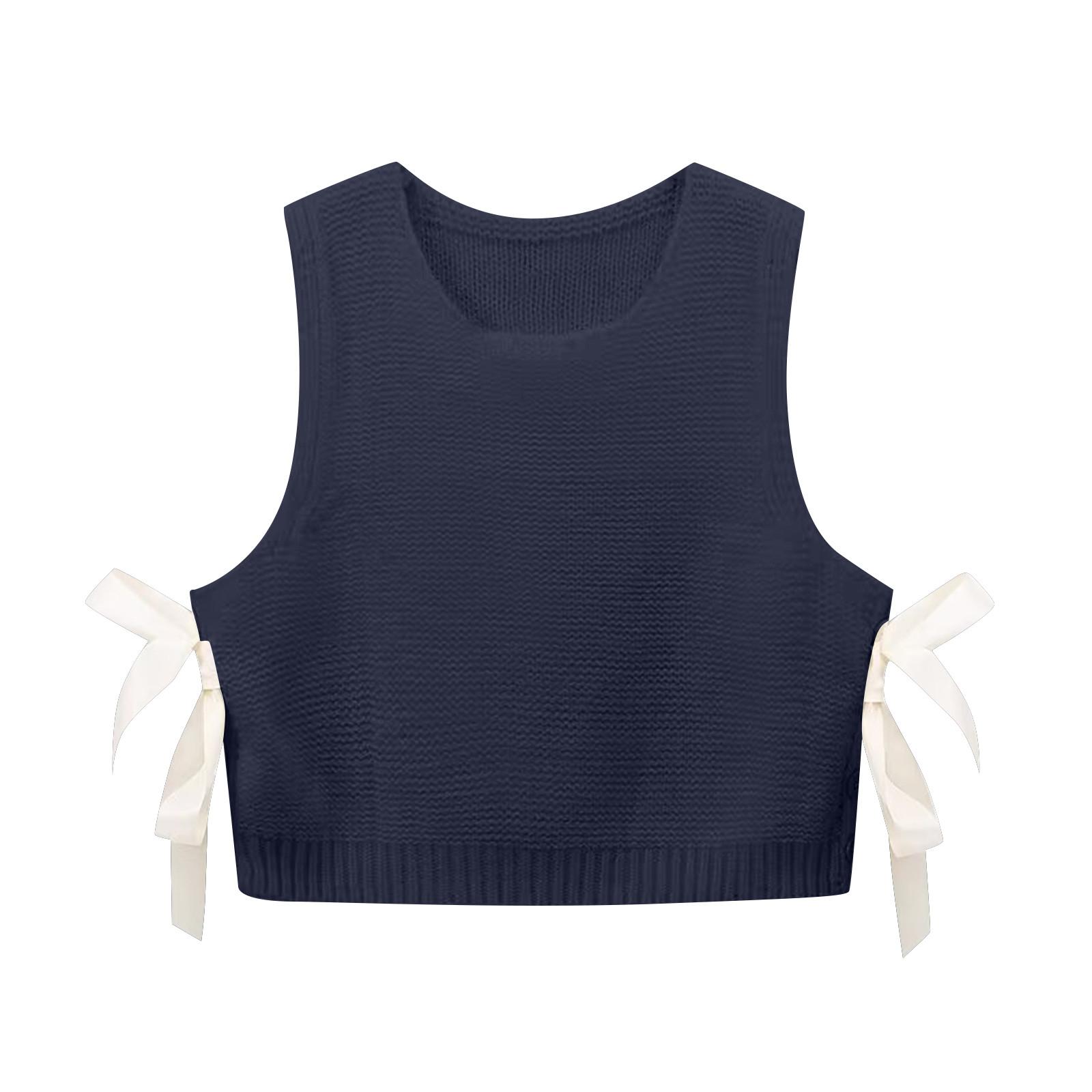 

Women s Side Bow Tie Sweater Vest Waist Cinching Casual Knit Cardigan Vest S темно-синий