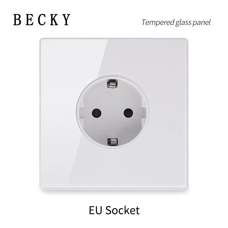 Ultra Thin Glass Wall Switch EU UK Standard 16a Socket Large Panel Wall Light Square Switch Socket 86mm Home Hotel Decoration 3