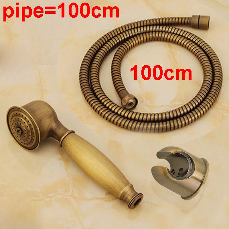 Antique Brass Hand Shower Set Brass Hand Shower +1.5M Shower Hose Pipe+Hand Shower Holder