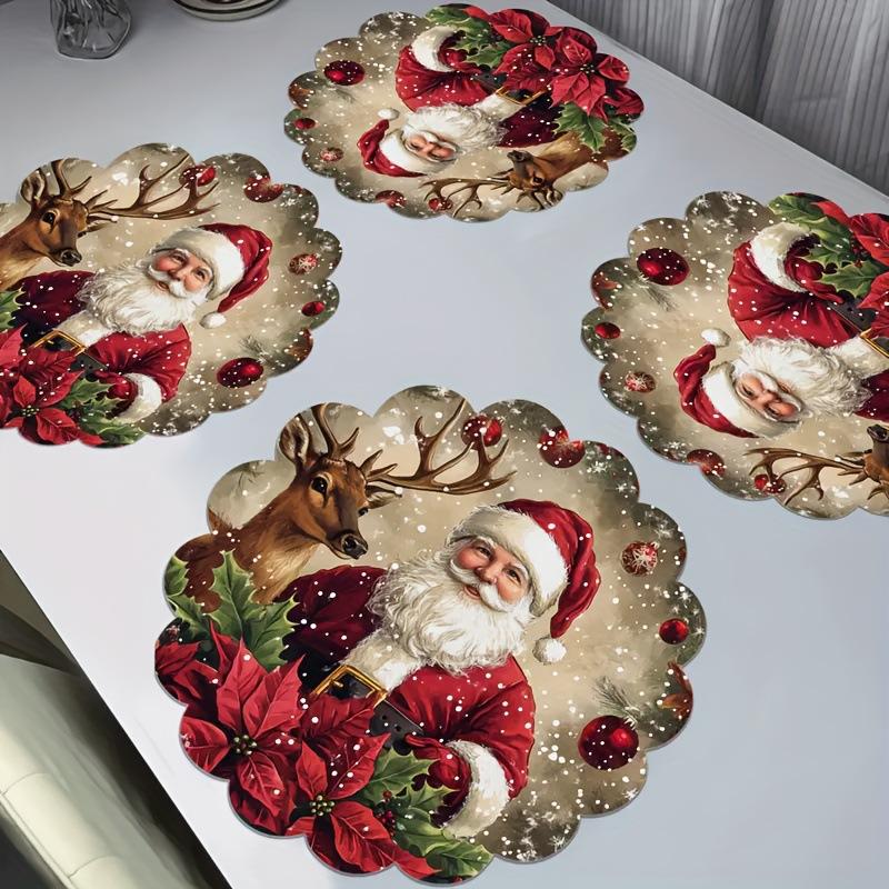 Round Christmas Placemats, Water-absorbing, Anti-slip and Heat-insulating MATS for Restaurants and Kitchens, Table Coasters
