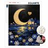 Frameless 3D Pearl Painting Kit Crescent Moon Night House Flowers Pattern DIY Bead Art Canvas Relaxing Activity for Bedroom Wall Decor