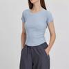 Personalized European and American Style Minimalist Solid Color Round Neck Short Sleeves T-shirt Thread Elastic Skinny Slimming Women's Base Top