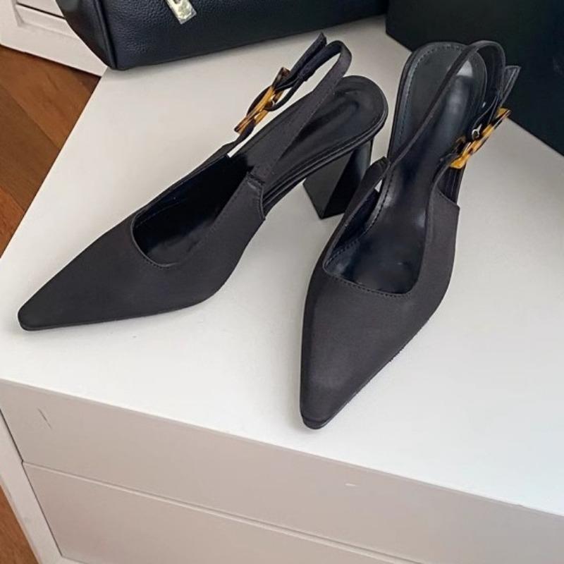 Fashion Women's Pointed Sandals Spring New Style Baotou Shallow Mouth Metal Buckle A Word with Anti-slip Wear-resistant High Heels