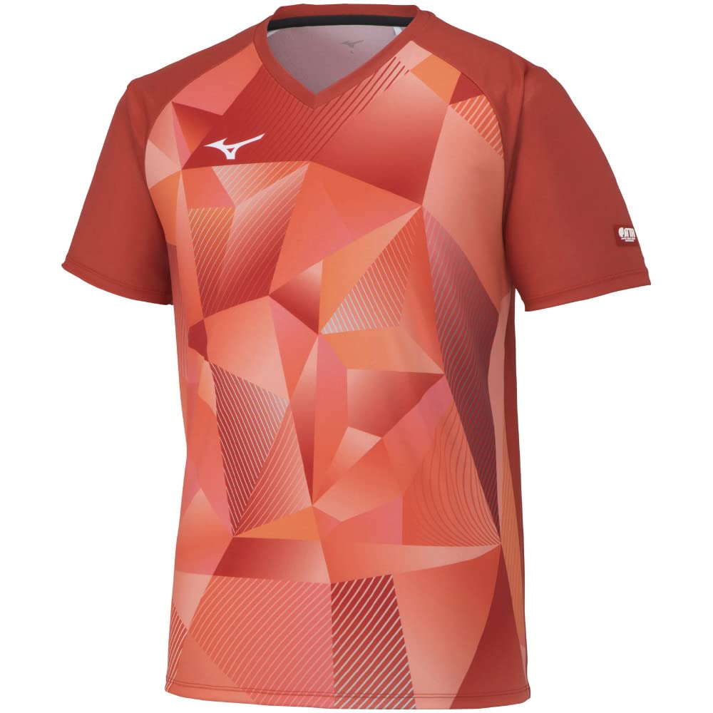 Mizuno Table Tennis Game Short JTTA Soleil Size 2XL Shirt, Sleeve, V-Neck, Unisex, Moisture-Wicking, Quick-Drying, Certified, 82JAA001, Orange,