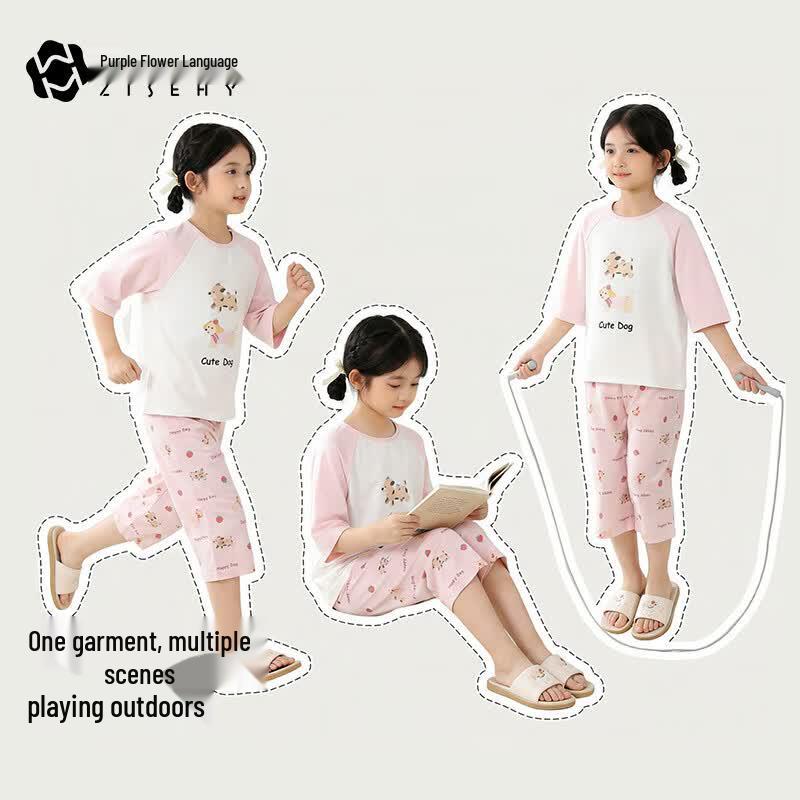 ZISEHY Pure Cotton Girls' Summer Pajama Set
