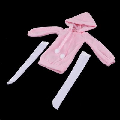 Fashion Hoodie Sweatshirt Dress with Stockings Suit /3 60cm Dolls Accessories Pink