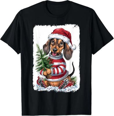 Roupa de Natal para Cão Dachshund Chapéu de Pai Natal para Cão Camiseta Fofa de Natal