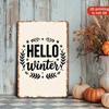 Rustic Hello Winter Metal Sign Farmhouse Porch Garden Wall Decor Christmas Fence Hanging