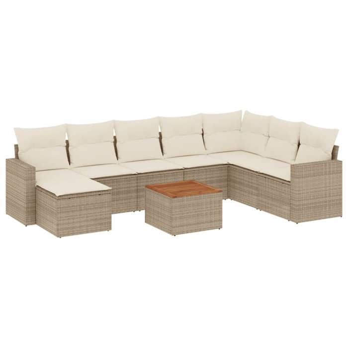 VidaXL Garden Lounge Set with Cushions 9 Pcs Beige Braided Resin 3224259