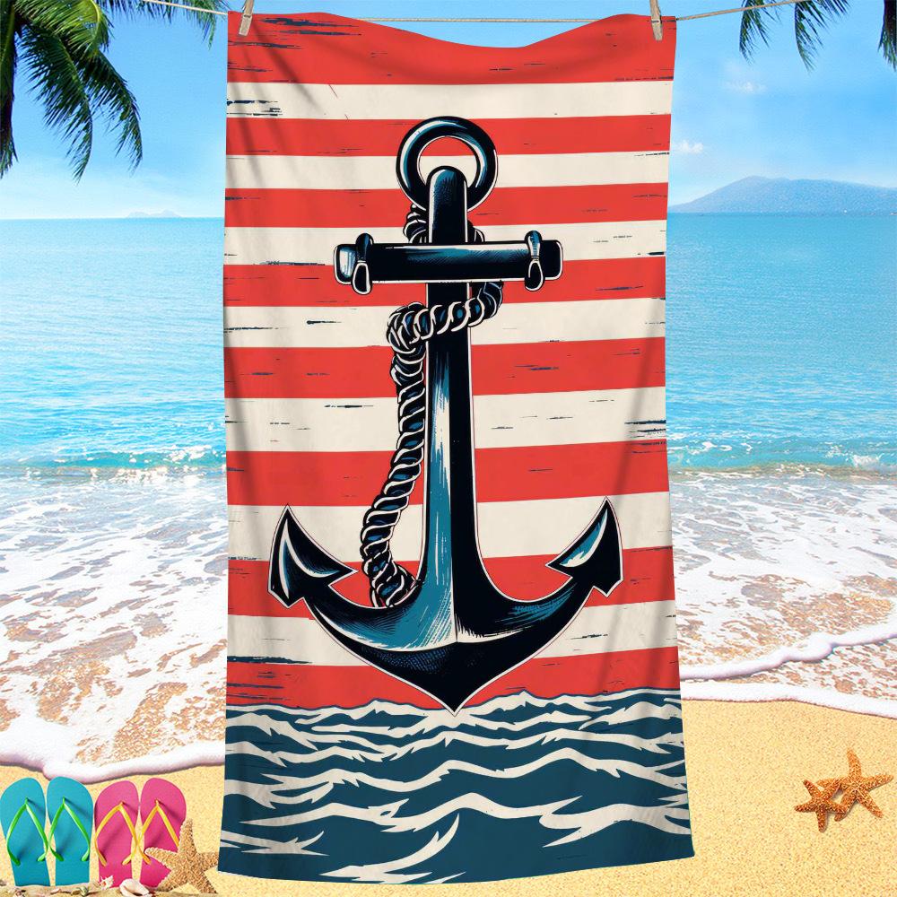 Nordic painted ship anchor digital-printed polyester Superfine fiber double-sided fleece Beach vacation bath towel, beach towel