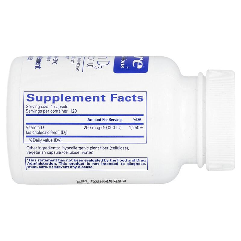 Vitamin D3, 250 mcg (10,000 IU), 120 Capsules