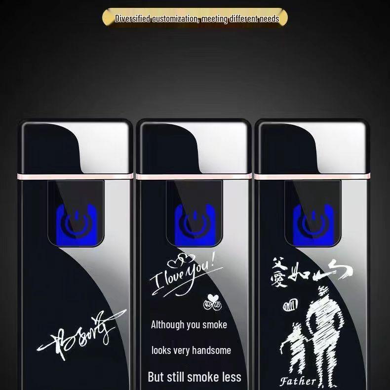 Men's Rechargeable High-Power Windproof Flip Lighter - Sleek Black Technology Design