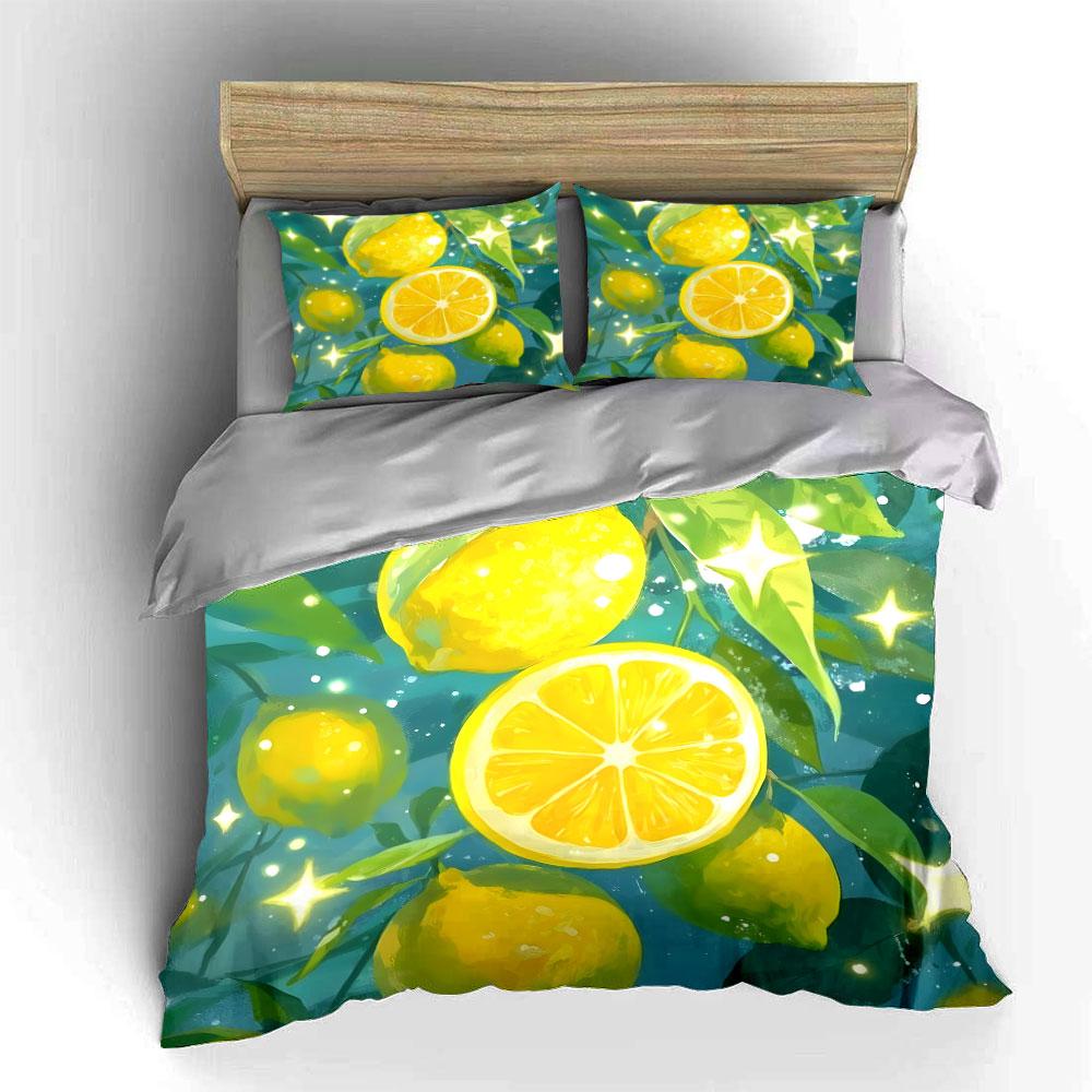 Lemon-Themed Trio For Summertime Refreshment kid s and adults  bedroom decor, Exquisite three-piece bedding set gift 135x200cm
