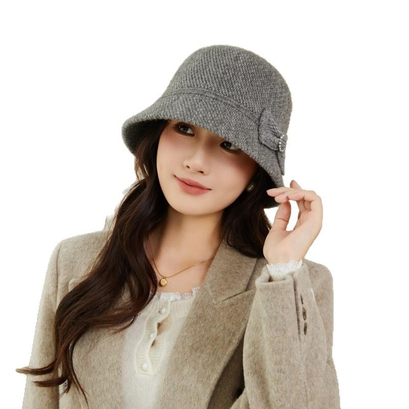 Autumn and Winter New Style French Millinery Elegant Temperament Bow Hat  Fashionable and Versatile Face Showing Small Wool Warm Basin Hat