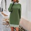 Women Spring Autumn Stand Collar Long Sleeve Color Matching Loose Knitted Sweater Dress