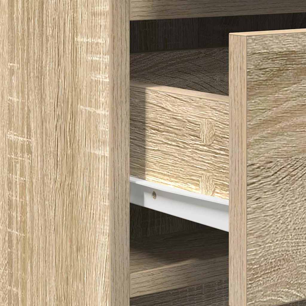 Makeup Table with Mirror Lighting 3 pcs Brown Particleboard