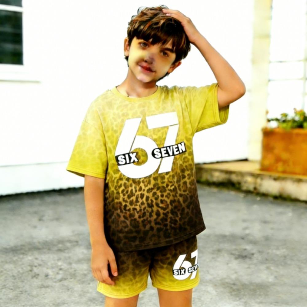 

Leopard Gradient 67 Printed Kids T-shirt and Shorts 2 Piece Set Summer Casual Outfit for Boy s and Girl s Kids Clothing Top 100
