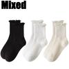 5pairs Korean Lolita JK Ruffle Cotton Socks for Women Middle Tube Ankle Soft Breathable Hosiery Black White Autumn Kawaii Socks