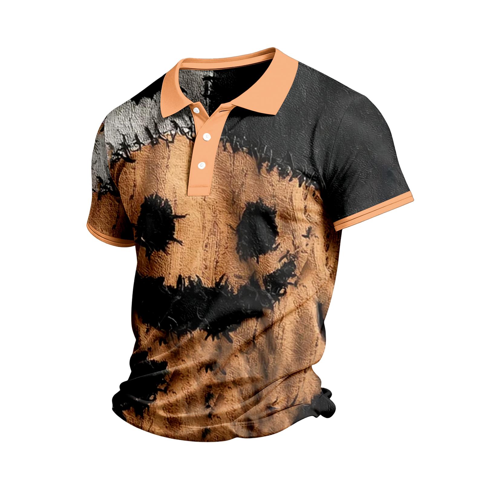 Men s Short Sleeve Halloween Printed Casual Shirt Top for Everyday Wear and Festive Occasions L