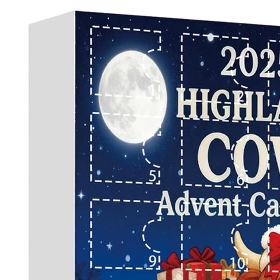 Highlandská kráva Adventní kalendář 2025 24denní krabička pro odpočítávání Vánoc s ozdobami Multifunkční dekorace na stromeček a sváteční zábava pro děti