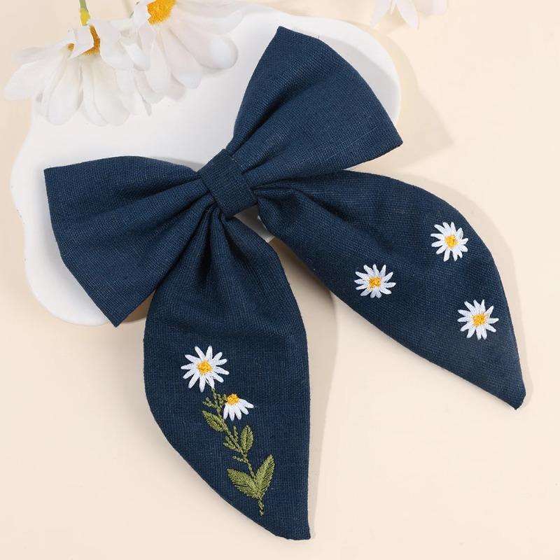 Floral Embroidered Bow Hair Clips Flower Ribbon Hairpins Sweet Handmade Bownot Barrette For Girls Women Kids Headwear Accesories
