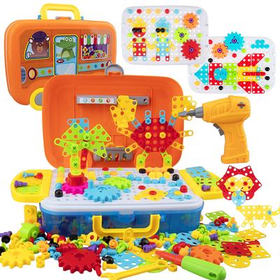 Furadeira Elétrica de Brinquedo WISESTAR com STEM 3D e Armazenamento DIY para Maiores de 6 Anos 380 Peças de Parafusos, Conjunto de Carpinteiro, Brinquedos, Carro, Caixa, Presente de Natal/Aniversário,