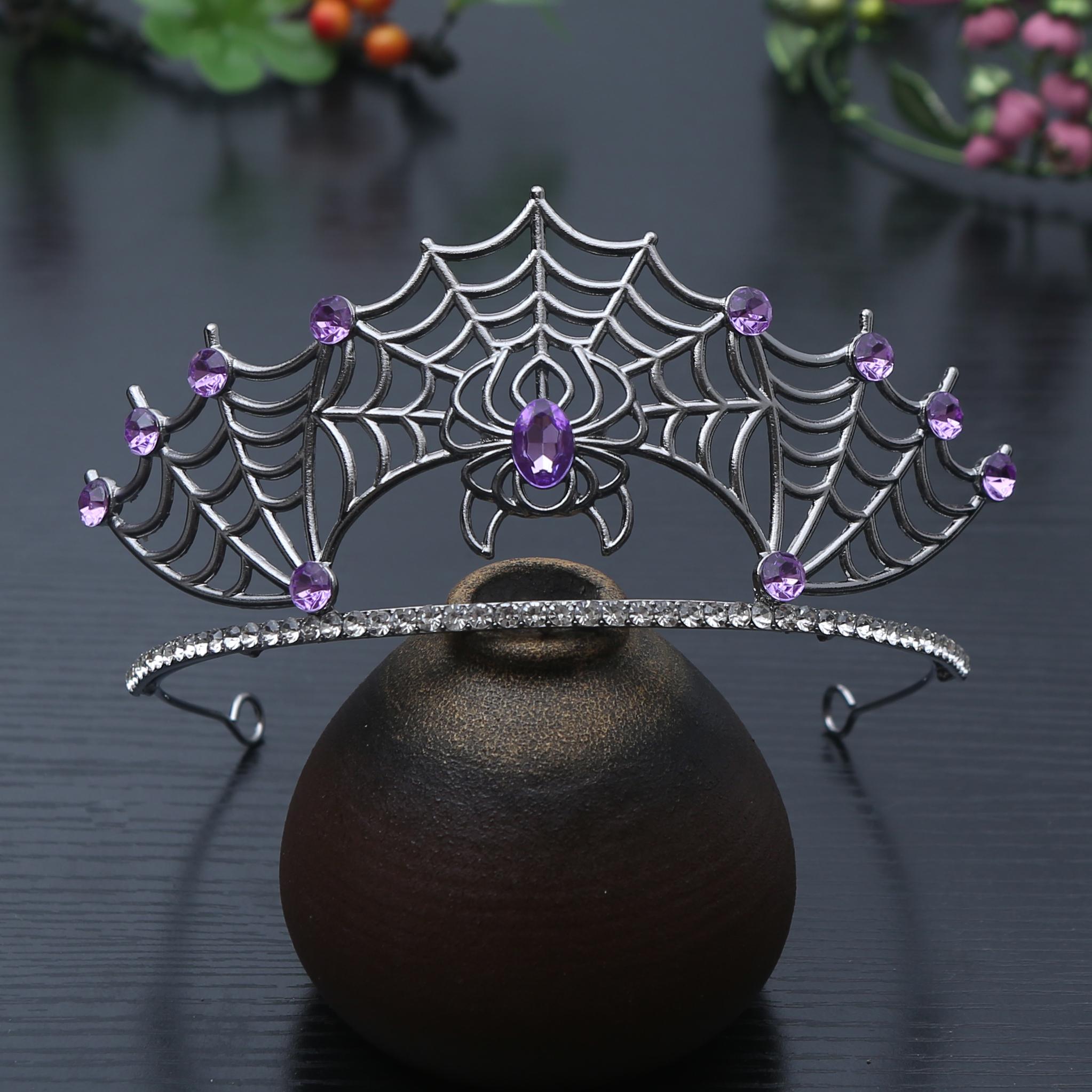 

New Fun Black Spider Spider Web Crown Zinc Alloy Party Halloween Costume Props Headwear Crown Unisex Girl Gift Size fits all