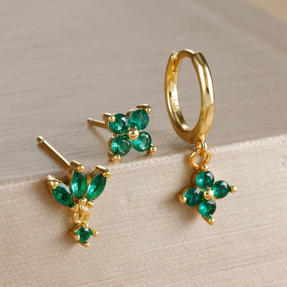 3-teiliges Modisches Orange Blau Zirkon Hängende Ohrringe Set für Damen Edelstahl Blume Dangle Ohrring Piercing Schmuck