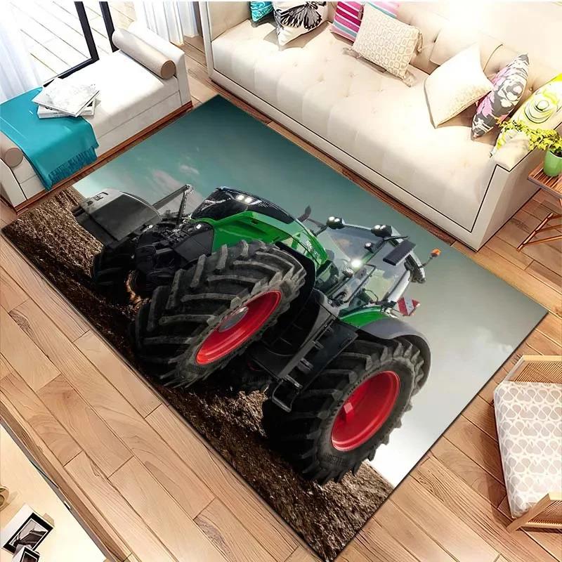 Tapis de sol pour tracteur agricole Fendt Tapis rectangulaire antidérapant avec impression de véhicule agricole Décoration de salon de fermier Tapis