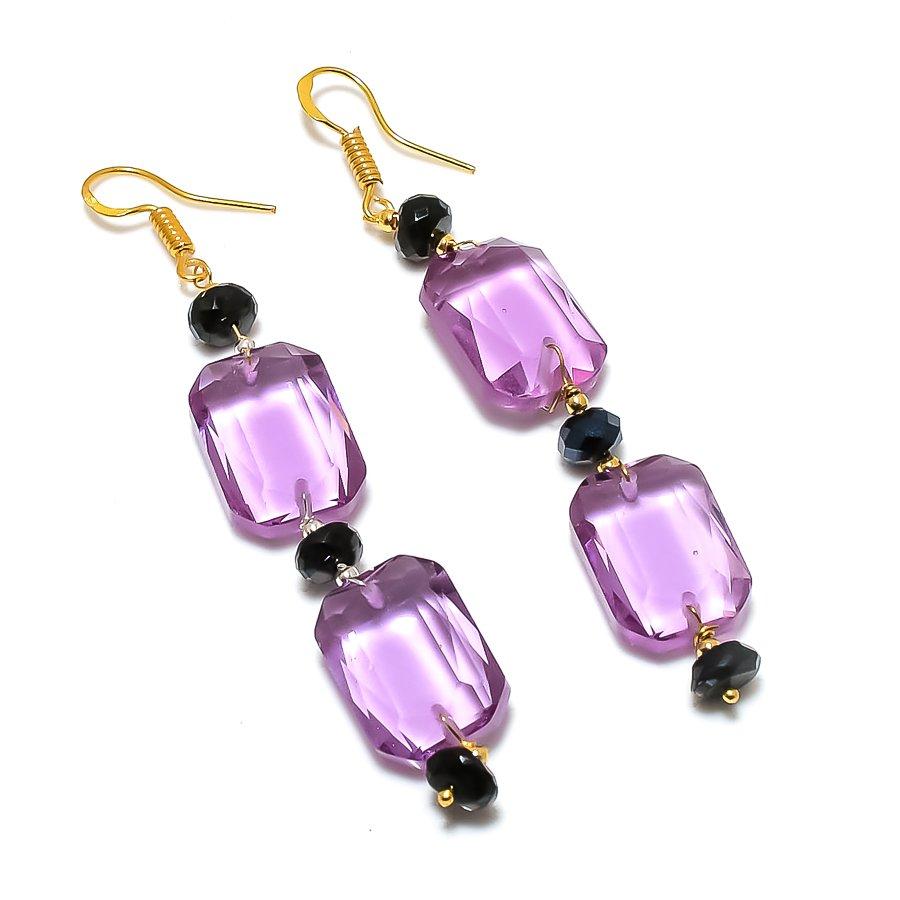 Pink Amethyst Gemstone Handmade 925 Sterling Silver Jewelry Earring 2.88" GK-4823