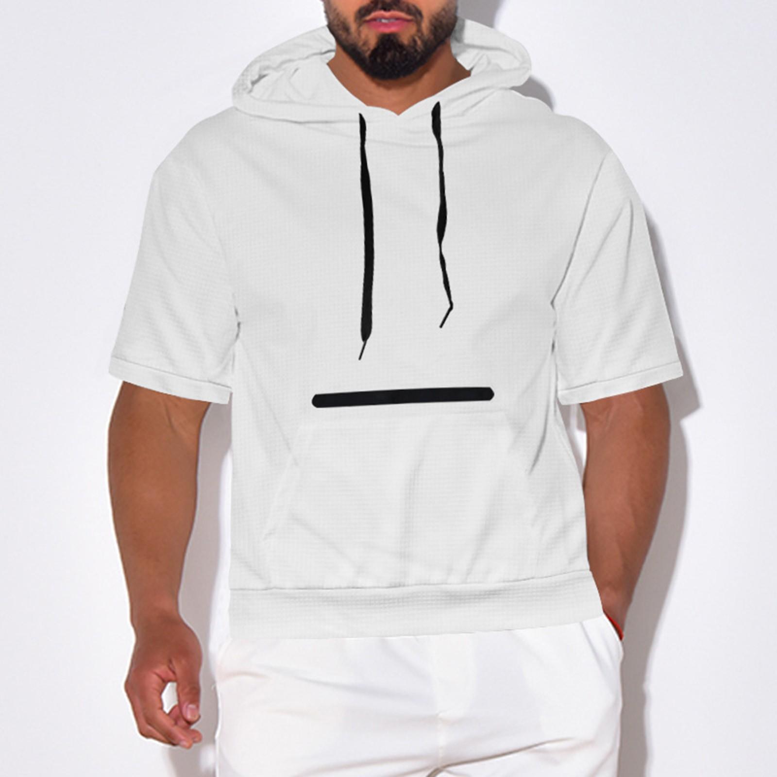 

Мужская летняя мода, спортивный топ с капюшоном и короткими рукавами, сплошной цвет, маленькая клетчатая толстовка XL белый