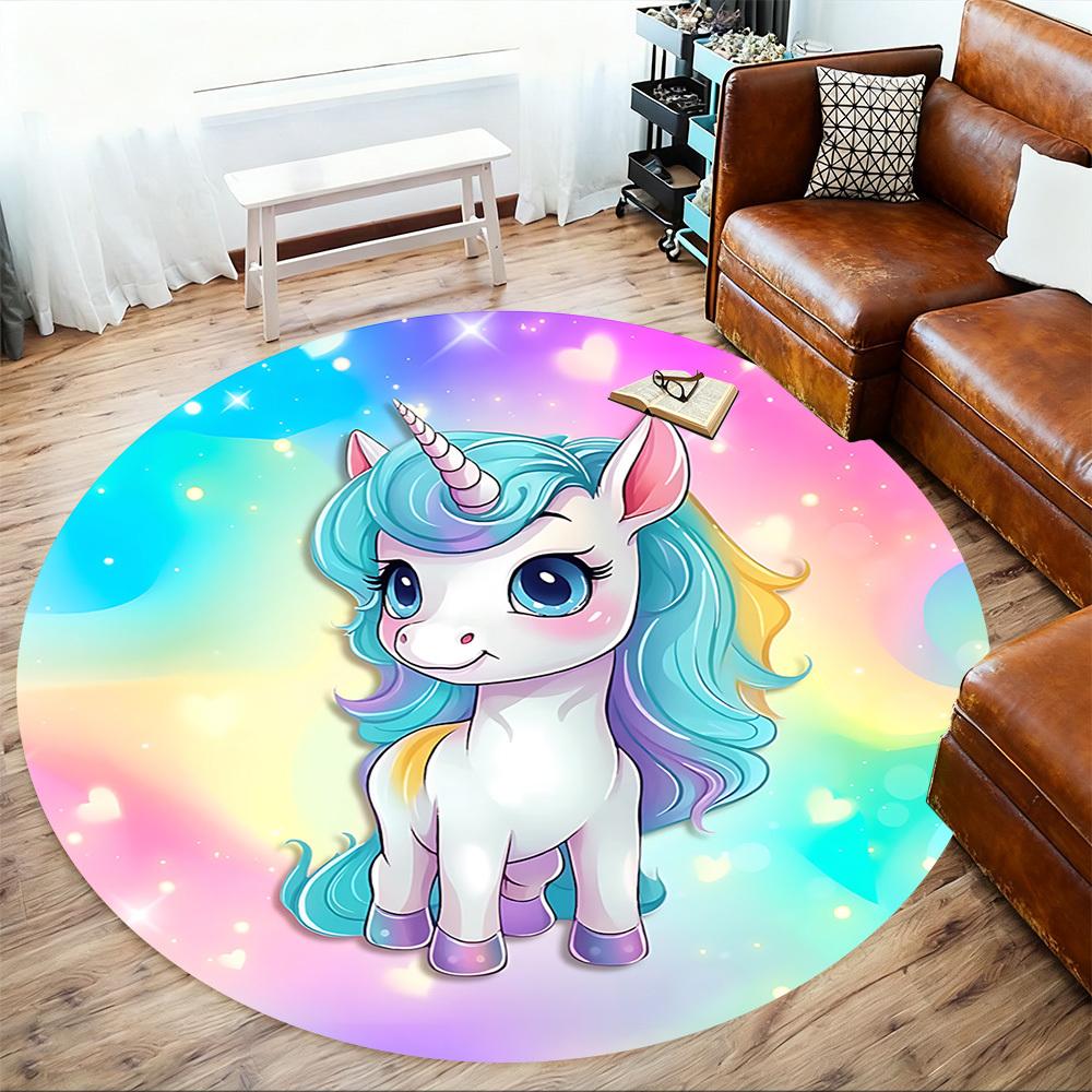 1pc unicorn colorful Round Chair mat Area Rug - Non-Slip, Floor Mat for Office, Bedroom, and Indoor Decor c1125198